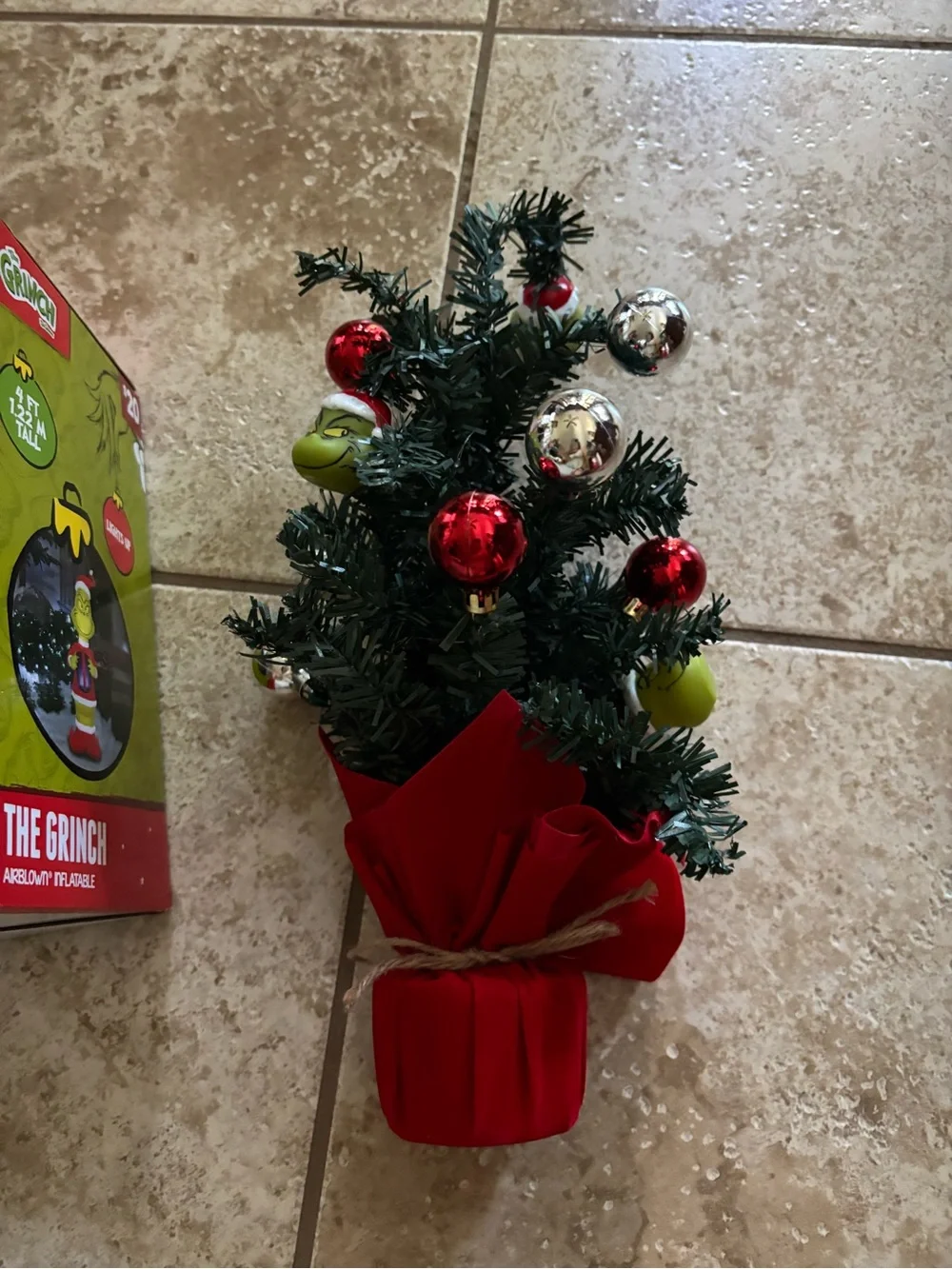 The Grinch Inflatable & Decorated Mini Tree - Green and Red